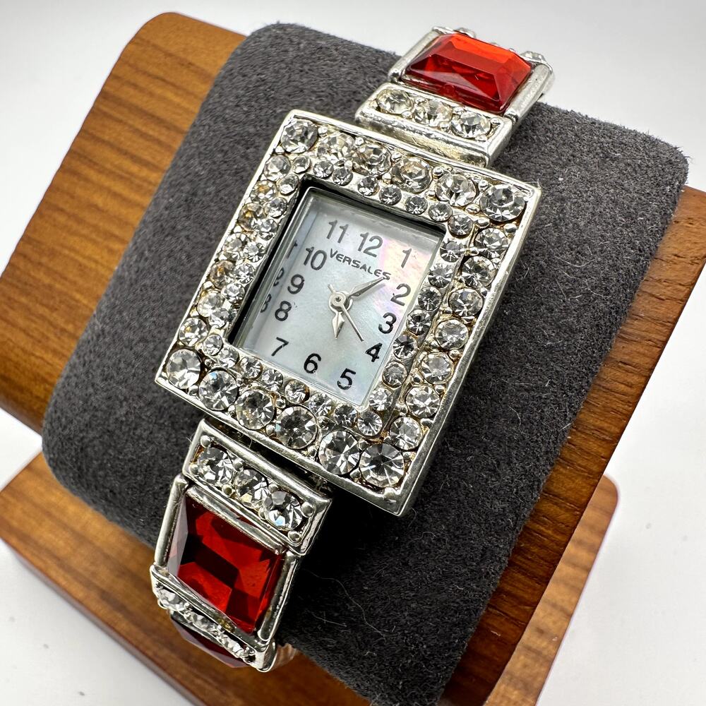 Versales Silver Tone Crystal Gemstone Quartz Bracelet Watch